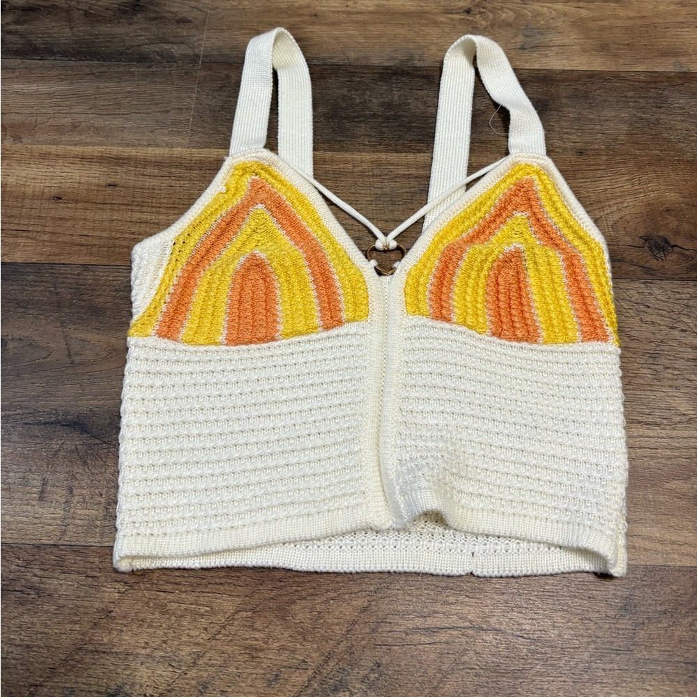🤍 Madden NYC Knit Crop Tank Bralette | XS | Sunset Stripe Heart Ring Y2K Top